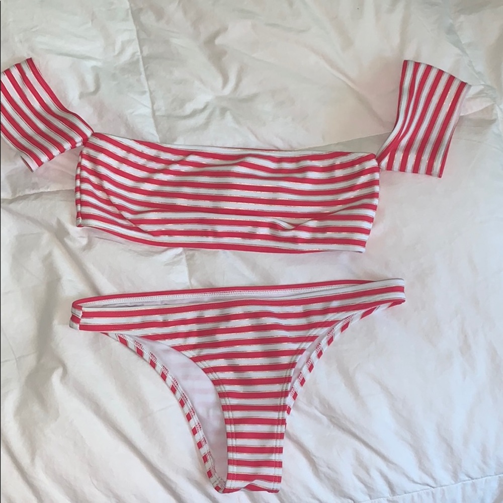 Aerie Swim Pink,Gold,White stripped S/XS NWOT